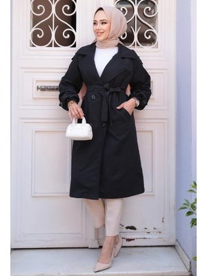 Neva Style Kemerli Siyah Trençkot 62181s