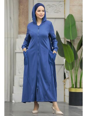 Neva Style Kapüşonlu İndigo Mavisi Ferace 20129ım