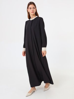 Refka Krep Kumaşlı Gizli Pat Detaylı Kap / Pardesü Siyah Taş