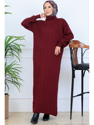 Benguen Bordo Fitilli Triko Elbise