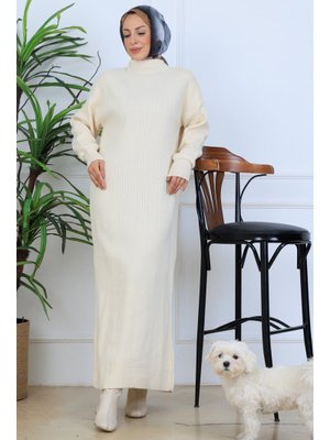 Benguen Taş Rengi Fitilli Triko Elbise