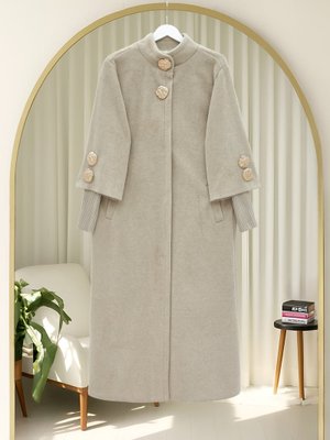 Podyumplus Bej Gold Broşlu Gizli Çıtçıt Düğmeli Cepli Astarlı Kaşe Kap