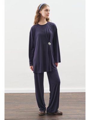 MANUKA Lacivert Düğüm Tasarımlı Pantolonlu Takım