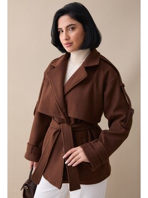 InStyle Kolu Apolet Kaşe Kahverengi Kısa Kaban