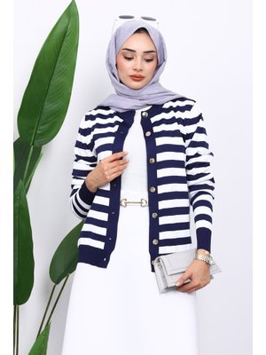 İmaj Butik Lacivert Düğmeli Soğuk İplik Triko Hırka