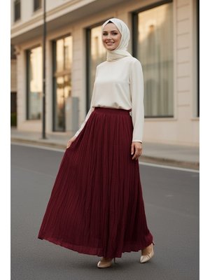 Neva Style Buruşuk Bordo Etek 9225br