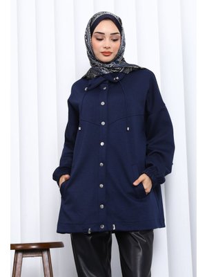 İmaj Butik Lacivert Çıtçıt Detaylı Cepli Ceket