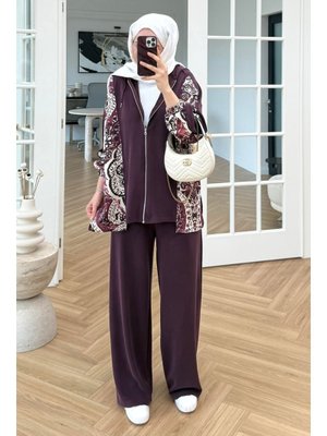 Bestenur Bordo Desenli Oysho İkili Takım