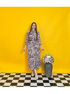 De White`s Bordo Büyük Beden Gömlek Yaka Önden Düğmeli Kemerli Elbise