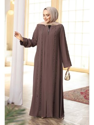Neva Style Boncuk İşlemeli Açık Kahverengi Ferace 29123akh