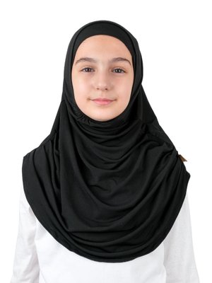 İhvan Pratik Hazır Geçmeli Boneli Çocuk Şal Siyah