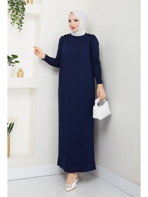 Pamuk Butik Omuzu Apoletli Merserize Triko Elbise Siyah