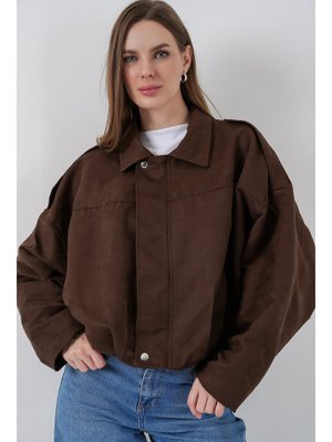 Bigdart Kahverengi Oversize Süet Ceket T.