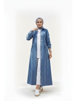 Harmatime butik Düğmeli Cepli Kar Yıkamalı Denim Mavi Kot Kap