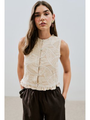 MANUKA Dokulu Nakışlı Yelek Natural