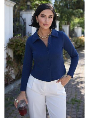 InStyle Gömlek Yaka Düğmeli Lacivert Hırka