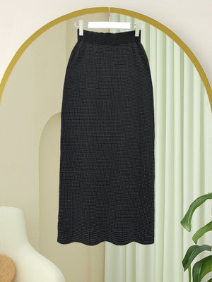 Podyumplus Siyah Taşlı Beli Lastikli Kalem Etek