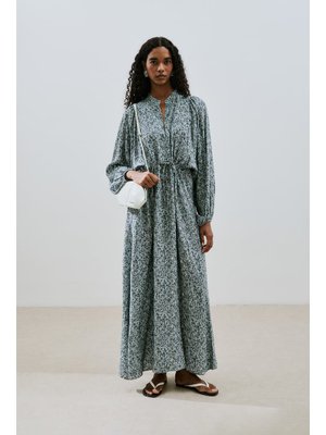 MANUKA Desenli Viskon Bağlamalı Elbise Lıly Indıgo