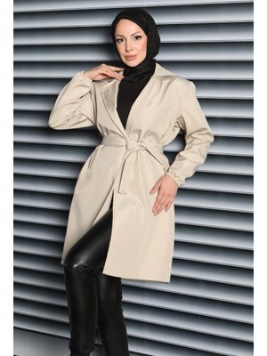 Tofisa Krem Kuşaklı Kolu Lastikli Miranda Trençkot