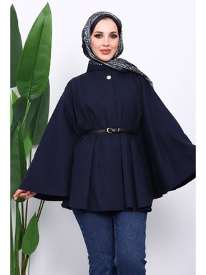 İmaj Butik Lacivert Kemerli Gabardin Panço