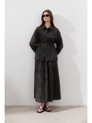 MANUKA Antrasit Desenli Pamuklu Hafif Gömlek