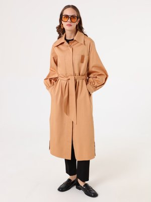 Refka Camel Exclusive Gömlek Yaka Kemerli Trençkot