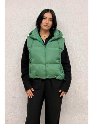 Misskayle Yeşil Kapşon Detaylı Şişme Yelek