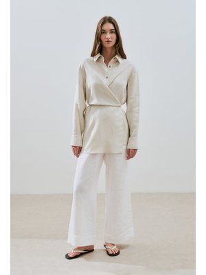 MANUKA Keten Bağlama Detaylı Gömlek Taş