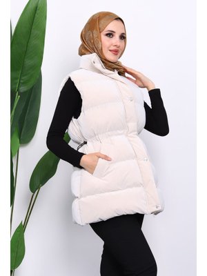 İmaj Butik Bej Bel Lastikli Cepli Şişme Yelek