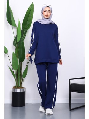 İmaj Butik Lacivert Kol Bağlamalı Tunik Pantolonlu Takım