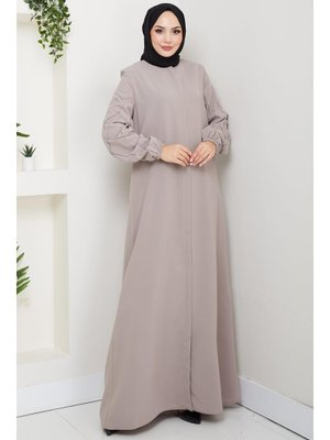 Hafsa Mina Bej Kolları Taşlı Büyük Beden Ferace