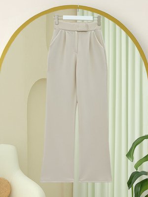 Podyumplus Bej Beli Cırtcırt Detay Boru Paça Kumaş Pantolon