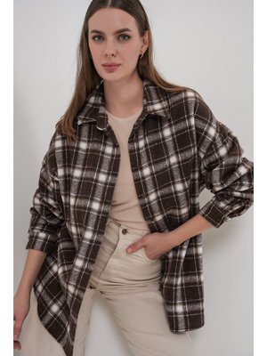 Bigdart Kahverengi Ekose Desen Oversize Oduncu Gömlek C.