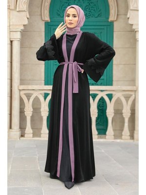 Neva Style Kemerli Koyu Gül Kurusu Abaya 55440kgk