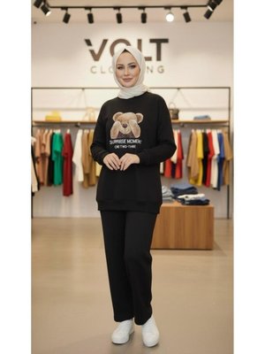 Volt Clothing Siyah Ayıcık Baskılı İkili Takım