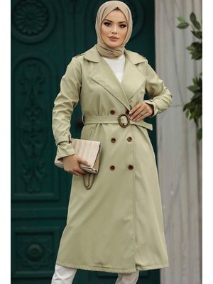 Neva Style Tokalı Kemerli Açık Haki Trençkot 5942ahk