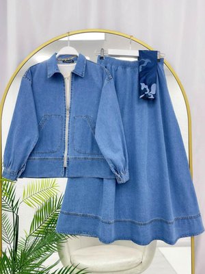 Volt Clothing Mavi Cep Detaylı Etekli Kot Takım