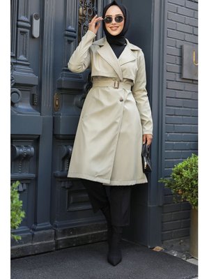 Neva Style Tokalı Kemerli Açık Haki Trençkot 59371ahk