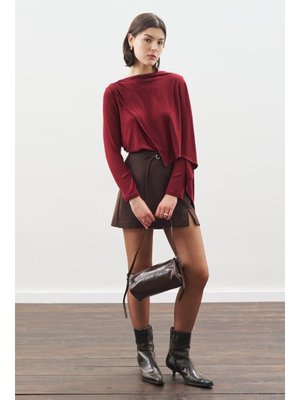 MANUKA Bordo Şal Detaylı Dökümlü Bluz
