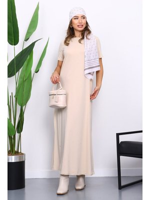 İmaj Butik Bej Kısa Kol İçlik Elbise