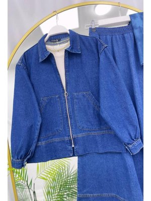 Volt Clothing Lacivert Cep Detaylı Etekli Kot Takım