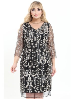 Ladies First Altın Büyük Beden Siyah Kısa Abiye Elbise