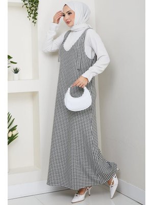 Hafsa Mina Haki Kaz Ayağı Desen Jile Elbise