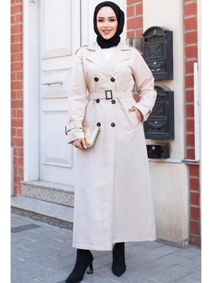 Neva Style Tokalı Kemerli Bej Trençkot 26413bej