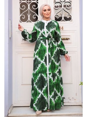 Neva Style Desenli Zümrüt Yeşili Elbise 23922zy