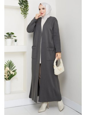 Pamuk Butik Çelik Örgü Cepli Uzun Triko Hırka