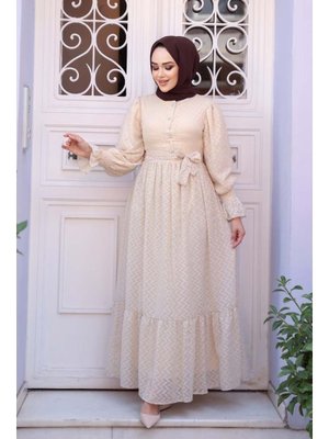 Neva Style Düğmeli Bej Elbise 13902bej