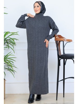 Benguen Antrasit Fitilli Triko Elbise