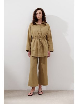 MANUKA Keten Beli Bağlamalı Tunik Köri