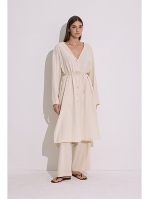 MANUKA Dokulu Düğmeli Uzun Tunik Natural
